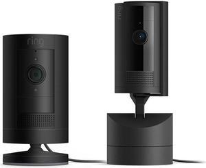 Ring Pan-Tilt Indoor Cam, Black with Ring Stick Up Cam Plug-In, Black