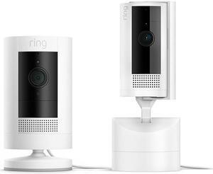 Ring Pan-Tilt Indoor Cam, White with Ring Stick Up Cam Pro Plug-In, White