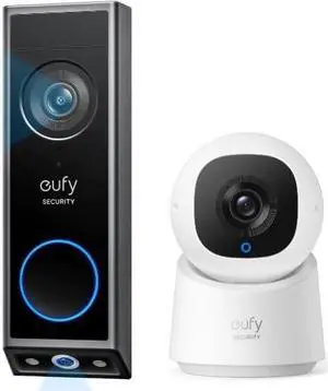 eufy Security Video Doorbell E340 (Battery Powered), 2K, Dual Cameras with Delivery Guard + Indoor Cam C210, 1080p Resolution Security Camera with 360° PTZ