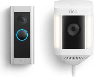 Ring Wired Doorbell Pro with Ring Spotlight Cam Plus, Plug-In White