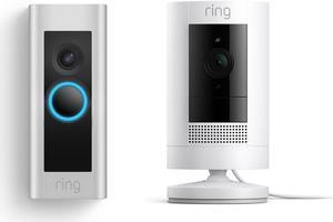 Ring Wired Doorbell Plus with Ring Stick Up Cam, Plug-In White