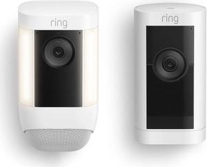 Ring Spotlight Cam Pro with Ring Stick Up Cam Pro, Battery White