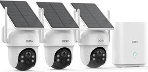 AOSU Security Cameras Outdoor Wireless, 3 Cam-Kit, No Subscription, Solar-Powered, Home Security Cameras System with 360° Pan & Tilt, Auto Tracking, 2K Color Night Vision, Easy Setup, 5G & 2.4G WiFi