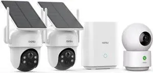 AOSU Security Cameras Outdoor Wireless, 2 Cam-Kit, No Subscription 2K Security Camera Indoor, Baby Monitor Pet Camera 360-Degree for Home Security