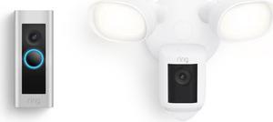 Ring Wired Doorbell Plus with Ring Floodlight Cam Pro, White