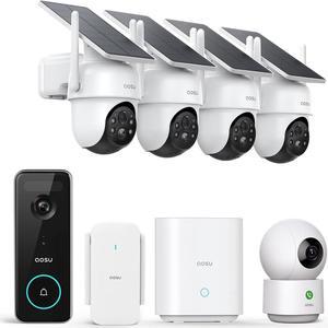 AOSU Home Security System DIY Kit, SolarCam D1 Classic 4 Kit + 5MP Doorbell Camera Wireless + 2K Indoor Camera.