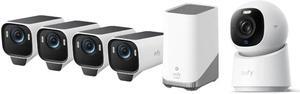 eufy Security eufyCam S3 Pro 4-Cam Kit, Solar Camera Outdoor Wireless + Indoor Cam E30, Latest Generation, 4K UHD Security Camera, 360 Pan-Tilt
