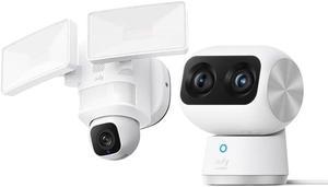 eufy Security Indoor Cam S350, Dual Cameras, 4K UHD + Floodlight Camera E30, Security Camera Outdoor, 360° Pan and Tilt, 2K Video