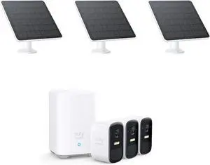 eufy Security eufyCam 2C 3-Cam Kit with Solar Panel (3W), Wireless Home Security System,Outdoor Cameras Wireless, 180-Day Battery Life, HD 1080p, IP67 Weatherproof, Night Vision, No Monthly Fee