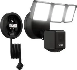 WYZE Floodlight Camera Pro with Plug-in Mount, PCMag Editor's Choice 3000-Lumen LEDs, 2.5K HD Outdoor Security Camera, Color Night Vision, Wall Mount with 20ft Power Cable, Easy Installation (Black)