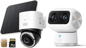 eufy Security 4G LTE Cam S330, 4K Cellular Solar Security Cameras Wireless Outdoor + Indoor Cam S350, Dual Cameras, 4K UHD, 360° Camera, Baby Monitor, Pet Camera