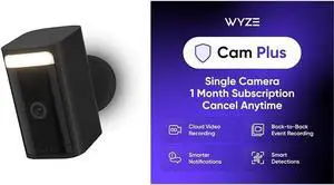 WYZE Battery Cam Black Cam Plus Monthly, Covers 1 Camera, Auto-Renews at $2.99/Month, Activation Required, Cancel Anytime