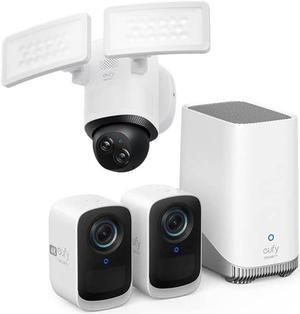 eufy Security eufyCam S300(eufyCam 3C) 2-Cam Kit, 4K Camera+ Floodlight Camera E340 Wired, Security Camera Outdoor, 360° Pan & Tilt, 24/7 Recording, HB3 Compatible