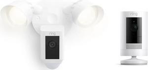 Ring Floodlight Cam Plus with Ring Stick Up Cam, Battery White