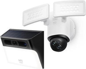 eufy Security Solar Wall Light Cam S120, Solar Security Camera, Wireless Outdoor Floodlight Camera E340 Wired, 360° Pan and Tilt