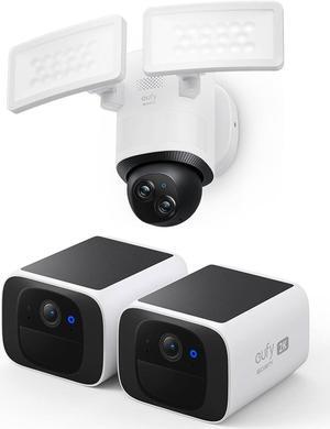 eufy Security S220 SoloCam 2-Cam Pack, Solar Security Camera, Wireless Outdoor Camera Floodlight Camera E340 Wired, 360° Pan and Tilt
