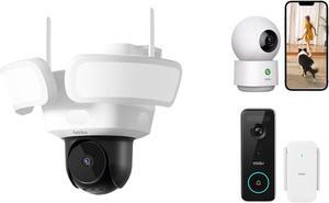 AOSU Floodlightcam Pro Wired + 2K Indoor Camera + 5MP Doorbell Camera - No Monthly Fee
