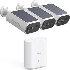 AOSU Solar Security Cameras Wireless Outdoor, 2Mins DIY Installation, No Subscription Cameras for Home Security System, 2K Color Night Vision Spotlight Camera, Local Storage, 5G& 2.4G WiFi, 3 Cam-kit