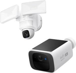 eufy Security SoloCam S220, Solar Security Camera, Wireless Outdoor Camera + Floodlight Camera E30, Security Camera Outdoor, 360° Pan and Tilt, 2K Video