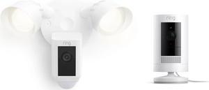 Ring Floodlight Cam Plus with Ring Stick Up Cam, Plug-In White