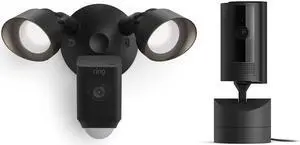 Ring Pan-Tilt Indoor Cam, Black with Ring Floodlight Cam Wired Plus, Black