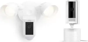 Ring Pan-Tilt Indoor Cam, White with Ring Floodlight Cam Wired Plus, White