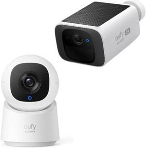 eufy Security SoloCam S220, Solar Security Camera, 2K, Wireless Outdoor Camera + Indoor Cam C210, 1080p Resolution Security Camera with 360° PTZ