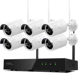 XMARTO Wireless Security Camera System 10CH 6PC 3MP Wireless Security IP Camera System(Built-in Router, Plug N Play, Mobile View, Night Vision, Supports Audio Microphones)