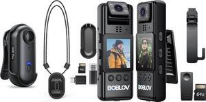 BOBLOV W4 2K Mini Body Camera, Wearable 64GB Camera with 360°Rotatable Clip & Magnetic Clip and A23 64GB Body Worn Camera, 180° Rotatable Video Camera, 2200mAh Battery with 9Hours Shooting, Night Vis