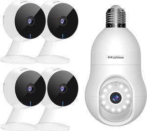 1080P Security Cameras 4pcs+4MP Bulb Security Camera 2.4GHz,360° 2K Security Cameras, Home Security Camera Indoor, Wi-Fi Cameras Wired for Pet, Motion Detection, Two-Way Audio, Night Vision, Phone App