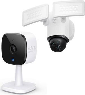 eufy Security Indoor Cam C120, Plug-in Security Camera 3 MP - 2K with Wi-Fi Floodlight Camera E340 Wired, 360° Pan and Tilt