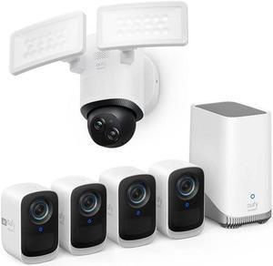 eufy security eufyCam S300(eufyCam 3C) 4-Cam Kit, 4K Camera+ Floodlight Camera E340 Wired, Security Camera Outdoor, 360° Pan & Tilt, 24/7 Recording, HB3 Compatible
