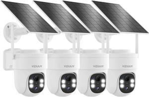 Solar Security Cameras Wireless Outdoor 4 Pack, 3MP Security Cameras Wireless Outdoor, Pan Tilt 360°WiFi Camera with Color Night Vision/PIR Sensor/2-Way Audio/Alexa