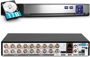 TOWODE 16 Channel Security Recorder DVR Supports 5MP Hybrid 5-in-1 AHD/TVI/CVI/CVBS/IP Analog Camera DVR with Human Detection, Remote Access 24/7 Recording(Pre-Installed 1TB Hard Drive)
