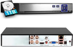 TOWODE 4CH Security Camera System 1080P 4-Channel Hybrid 5-in-1 DVR Security Video Recorder with 1TB Hard Drive 5MP Surveillance Security System with Human Detection, Remote Access 24/7 Recording