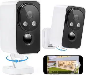 Security Cameras Wireless Outdoor Pan Rotating 180° 2K Cameras for Home Security Color Night Vision Battery 2.4GHz WiFi Camera PIR Motion Detection Siren 2-Way Talk Waterproof Cloud/SD Storage 2-Pack
