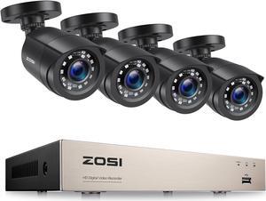 ZOSI H.265+ Home Security Camera System Outdoor Indoor, 8 Channel 5MP-Lite CCTV DVR Recorder and 4pcs Weatherproof Surveillance Bullet Camera,Night Vision,Remote Access,Motion Alerts (No HDD)