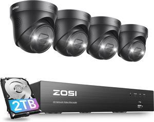 Gadpiparty ZOSI 4K PoE Security Camera System with Spotlight,8 Ports 16CH 8MP NVR with 2TB HDD,4pcs 4K Wired Outdoor Indoor PoE IP Cameras,Person Vehicle Detection,2 Way Audio,Night Vision,for 24/7 R