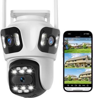 2K Security WiFi Camera Outdoor with Three Lens, Wired Plug-in | Auto Tracking 360 View Indoor Home Security Camera, AI/Motion Detection, Color Night Vision, 2-Way Audio, SD/Cloud Storage
