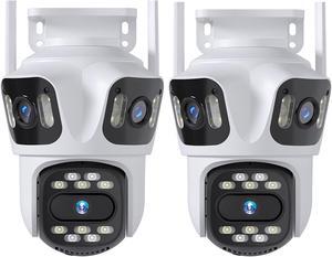 2K Security Camera with Three Lens, 2pcs 3MP Human Auto Tracking 360 View Pan/Tilt Home Security Camera for Indoor Outdoor, AI Motion Detection, Colorful Night Vision, Two-Way Audio
