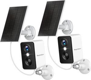 Septekon 2K Security Cameras Wireless Outdoor 2 Pack, Solar Battery Powered Camera with Two Spotlights, PIR Motion Detection Siren, Color Night Vision, 2-Way Audio, IP66 Waterpoof