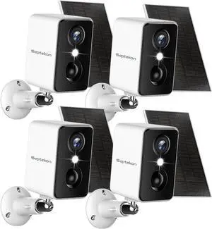 Septekon 2K Security Cameras Wireless Outdoor 4 Pack, Solar Battery Powered Camera with Two Spotlights, PIR Motion Detection Siren, Color Night Vision, 2-Way Audio, IP66 Waterpoof