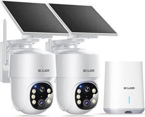 SOLIOM- True 5MP HD Security Cameras Wireless Outdoor, Solar Powered Home Security Camera with 360° Auto Tracking, Pan & Tilt, Spot Light Night Vision,2-Cam Pack, 5G & 2.4G Router, No Subscription