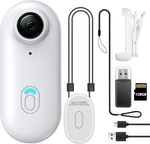 128GB FHD 1080P Mini Body Camera, Wearable Action Body Cam, Thumb Size Hands Free Recording Body Worn Camera, Premium Portable Camcorder Mount Anywhere for Pet Walking, Work, Travel (White)