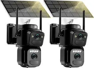 Gadpiparty 4K 8MP Solar Security Cameras Wireless Outdoor Battery Powered, 5GHz & 2.4GHz Dual Lens Bullet & 360° PTZ Outdoor Security Camera with Solar Panel, Digital Zoom, Night Vision,PIR Sensor(2P