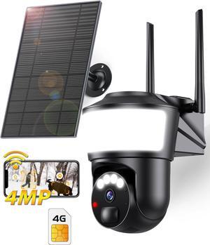 Upgraded 4G LTE Cellular Security Camera Outdoor System, No WiFi 4MP Solar Powered Security Camera Outside, 2K Color Night Vision for Surveillance Home, PIR Motion Detect, 2-Way Talk with SIM Card