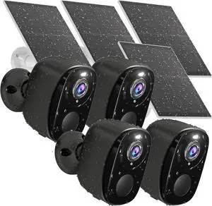 4pc Security Camera Wireless Outdoor,2K Solar Camera for Home Security, Battery Powered Surveillance Indoor Home Camera with Color Night Vision, AI Detection, 2-Way Audio, IP65,SD/Cloud, Works Alexa G
