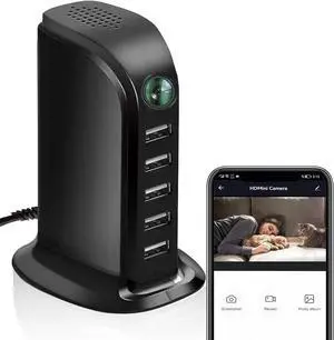 2024 New Hidden Camera Detector with Charger, 1080P WiFi Security Portable Camera, Mini Nanny Cam with Loop Working for Indoor Surveillance, No Audio up to 128GB SD Card (Not Included)