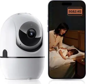 Security Cameras Wireless Indoor, 5G&2.4G WiFi Indoor Camera for Home Security, Pan/Tilt Baby/Pet Camera with Phone App, Motion Sensor & Night Vision, 2-Way Audio, TF/Cloud Storage