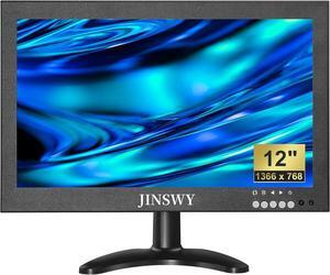 12" Small HDMI Monitor, Security Monitor Screen 1366 x 768 16:9 IPS Metal Mini CCTV Monitor Support HDMI/VGA/AV/BNC/USB Input with Remote, Speakers, Suitable for Security Camera